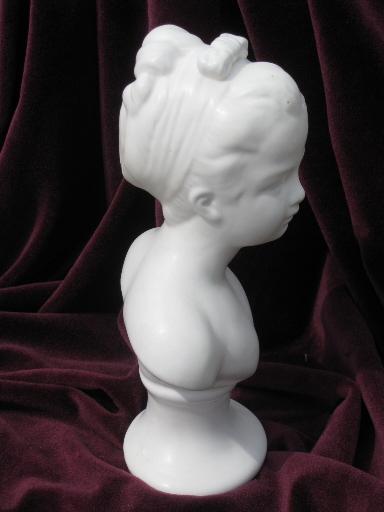 photo of vintage matte white pottery busts, young boy and girl french bisque style #5