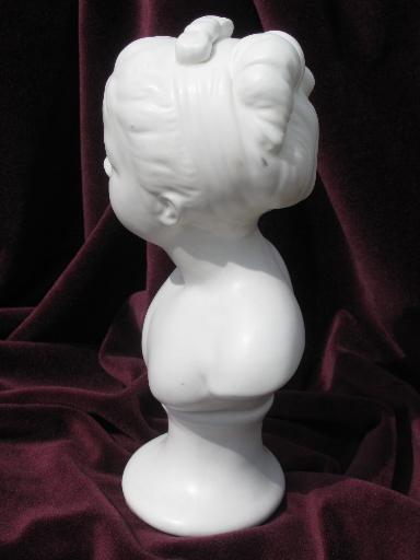 photo of vintage matte white pottery busts, young boy and girl french bisque style #6