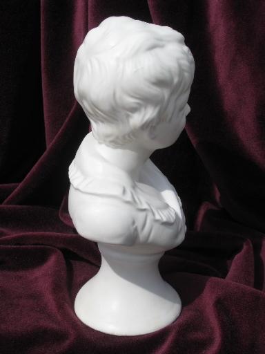 photo of vintage matte white pottery busts, young boy and girl french bisque style #8