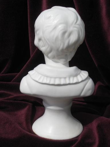 photo of vintage matte white pottery busts, young boy and girl french bisque style #9