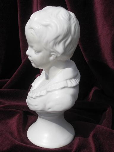 photo of vintage matte white pottery busts, young boy and girl french bisque style #10