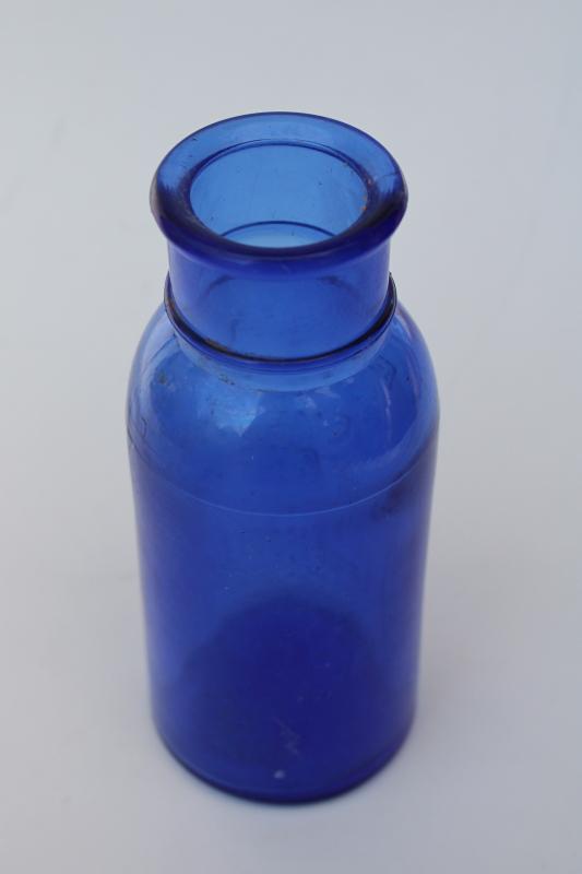 photo of vintage medicine bottle, cobalt blue glass Bromo Seltzer Emerson Drug Baltimore #5