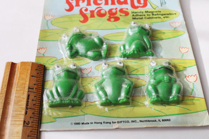 photo of vintage memo board or refrigerator magnets, googly eyed plastic frogs in pkg #3