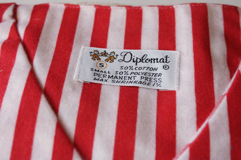 photo of vintage men's old fashioned nightshirt red & white striped flannel, Diplomat label  #2