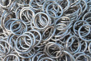 catalog photo of vintage metal O ring, 1000+ nickel plated steel o-rings 1'' dia new old stock lot