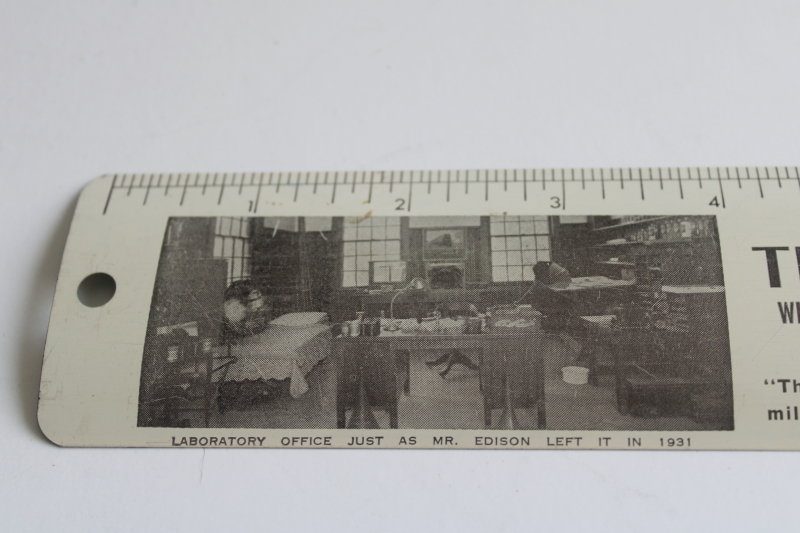 photo of vintage metal advertising ruler, souvenir Thomas Edison Fort Myers Florida winter home laboratory  #3