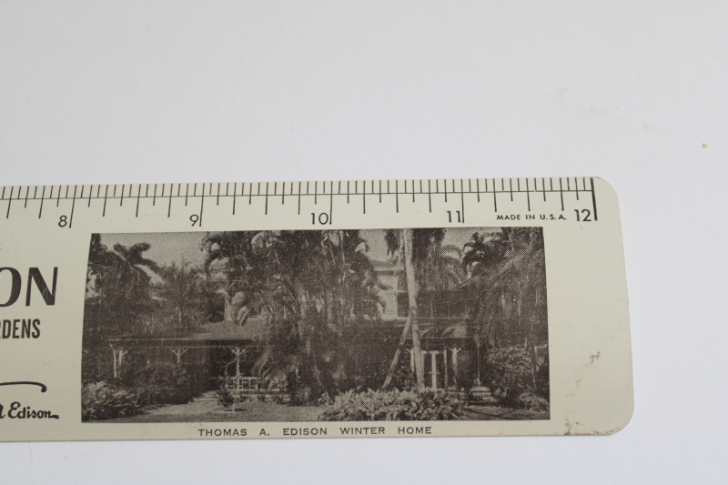 photo of vintage metal advertising ruler, souvenir Thomas Edison Fort Myers Florida winter home laboratory  #4