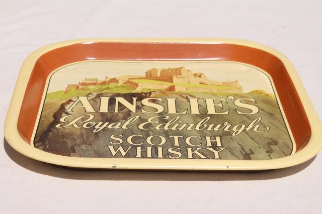 photo of vintage metal bar tray advertising Ainslie's Royal Edinburgh Scotch Whisky #5