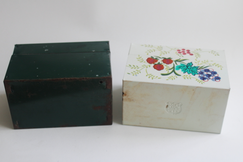 photo of vintage metal boxes for recipe cards, J Chein & Co recipes box, green card file box  #2