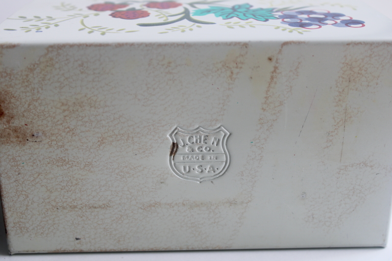 photo of vintage metal boxes for recipe cards, J Chein & Co recipes box, green card file box  #3