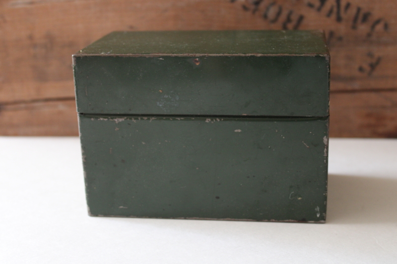photo of vintage metal card file box w/ original green finish, industrial minimalist mid century modern #1