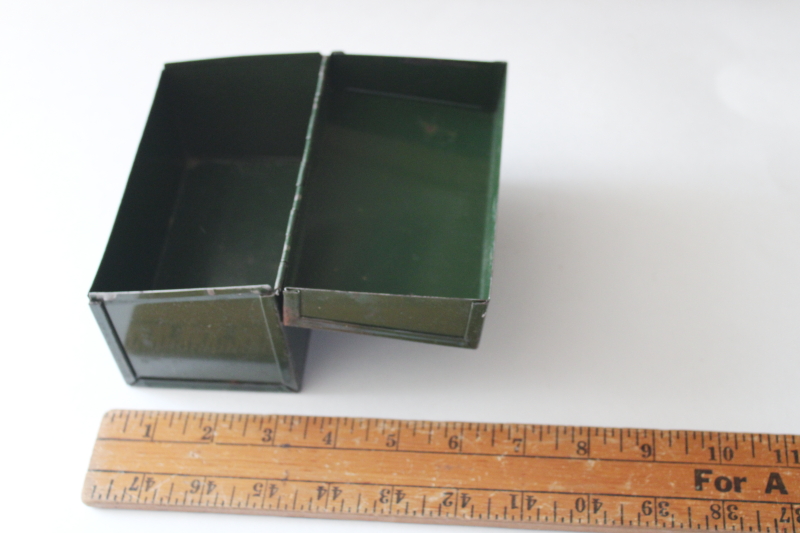 photo of vintage metal card file box w/ original green finish, industrial minimalist mid century modern  #2