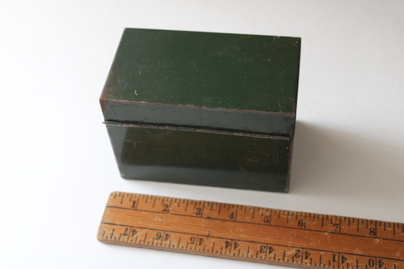 photo of vintage metal card file box w/ original green finish, industrial minimalist mid century modern  #3
