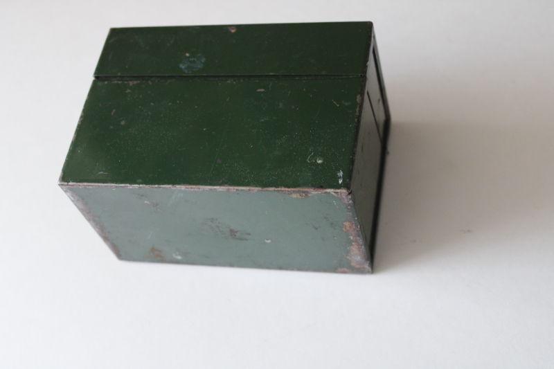 photo of vintage metal card file box w/ original green finish, industrial minimalist mid century modern  #4