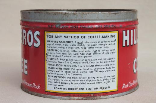 photo of vintage metal coffee can lot, old litho print advertising tins Hills Bros & Folgers #5