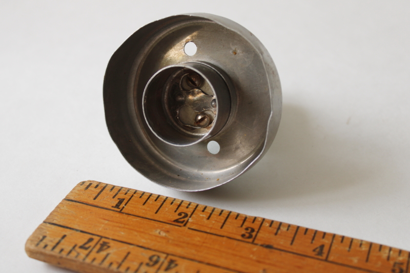 photo of vintage metal doughnut cutter w/ worn old jade green painted wood handle, 1930s or 40s  #2