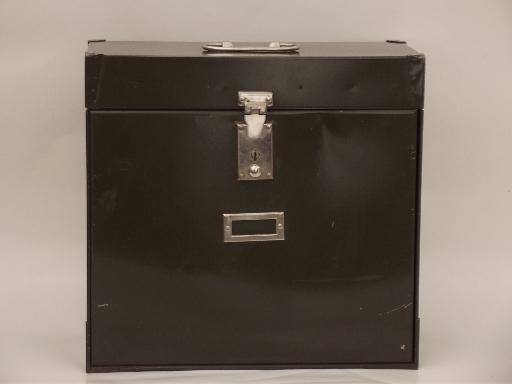 photo of vintage metal file box, mid-century machine age locking office file / cash box #3