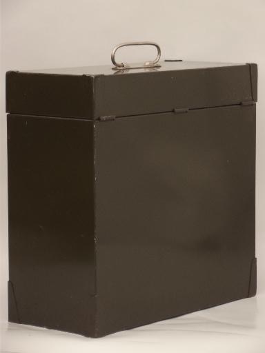 photo of vintage metal file box, mid-century machine age locking office file / cash box #4