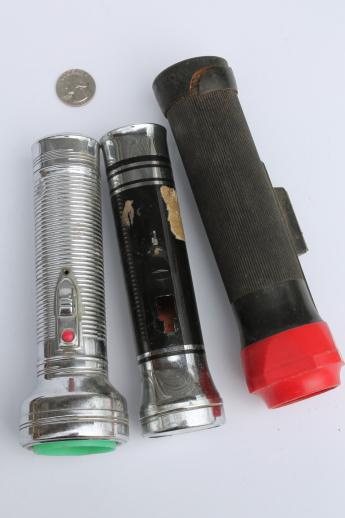 photo of vintage metal flashlights, lot of Eveready & Ray-o-Vac flashlight restoration parts #3