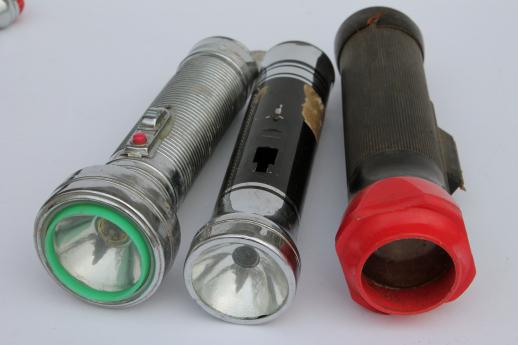 photo of vintage metal flashlights, lot of Eveready & Ray-o-Vac flashlight restoration parts #4