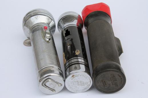 photo of vintage metal flashlights, lot of Eveready & Ray-o-Vac flashlight restoration parts #5