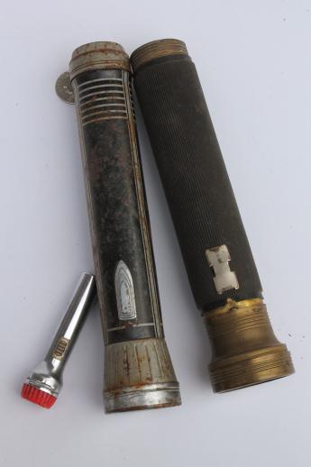 photo of vintage metal flashlights, lot of Eveready & Ray-o-Vac flashlight restoration parts #6