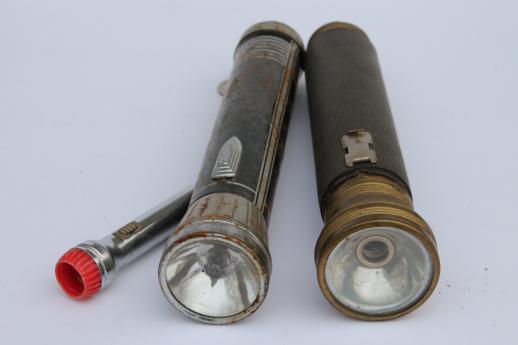 photo of vintage metal flashlights, lot of Eveready & Ray-o-Vac flashlight restoration parts #7