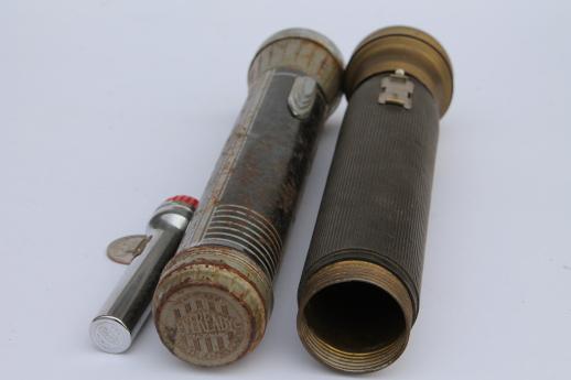 photo of vintage metal flashlights, lot of Eveready & Ray-o-Vac flashlight restoration parts #8