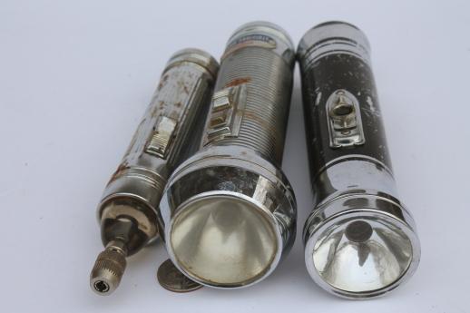 photo of vintage metal flashlights, lot of Eveready & Ray-o-Vac flashlight restoration parts #10