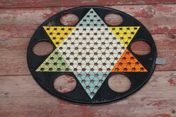 vintage metal game board Chinese Checkers Ohio Art colorful star on black wall art hanging 