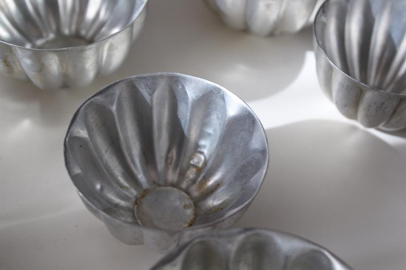 photo of vintage metal jello molds, large & small fluted shapes for individual servings, crafts or soapmaking #7