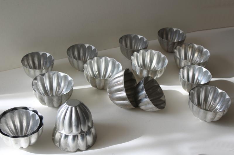 photo of vintage metal jello molds, large & small fluted shapes for individual servings, crafts or soapmaking #9