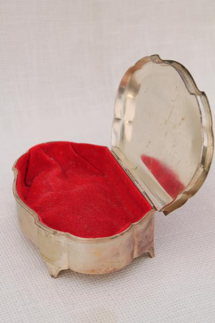 photo of vintage metal jewelry casket / trinket box with enameled design, honeybees on red #6