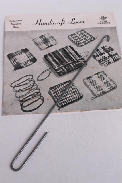 photo of vintage metal looper loom, Handicraft lap frame loom for loop woven pot holder squares #4