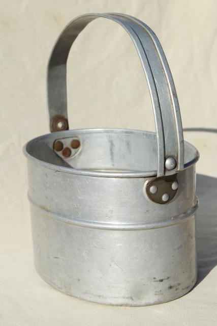 photo of vintage metal lunch bucket, Wearever aluminum stacking tiffin box miners lunch pail #15