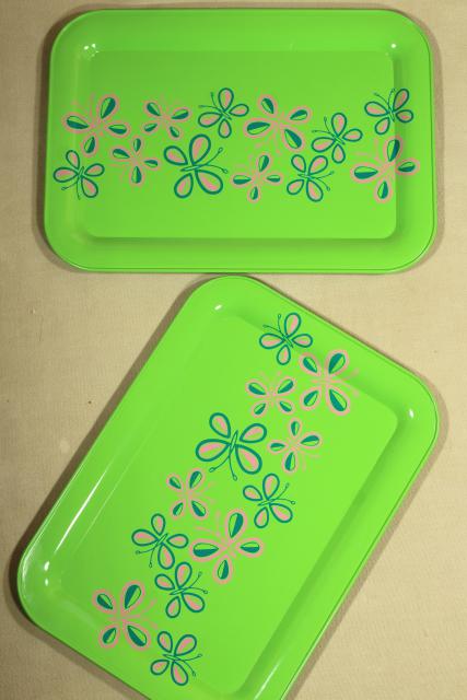 photo of vintage metal meal serving / lap trays, retro seasonal print seasons of the year #3