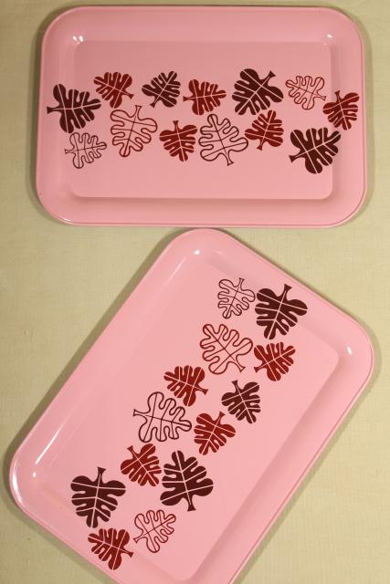 photo of vintage metal meal serving / lap trays, retro seasonal print seasons of the year #5