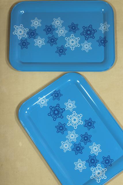 photo of vintage metal meal serving / lap trays, retro seasonal print seasons of the year #6