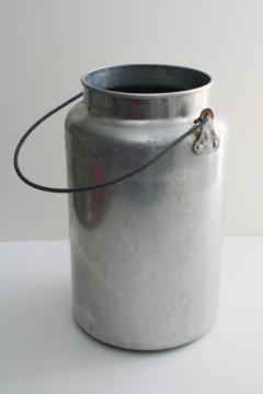 catalog photo of vintage metal milk pail, wire handle cream can - rustic farm primitive flower bucket