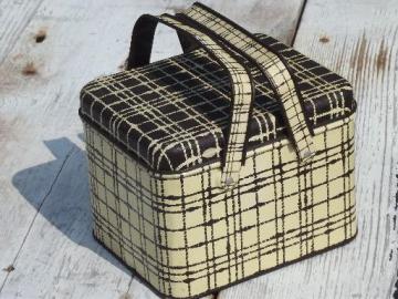 catalog photo of vintage metal picnic hamper, basket tin w/ handles toy doll child size