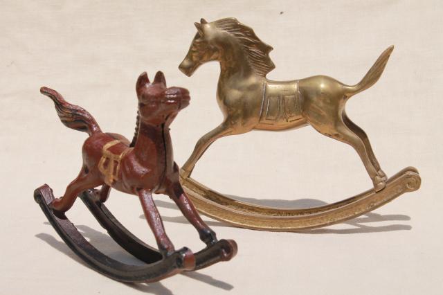 photo of vintage metal rocking horses, solid brass rocking horse & painted cast iron #1