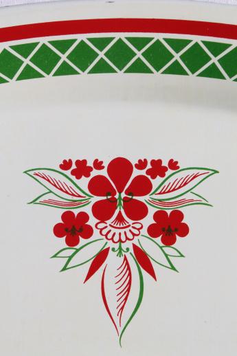 photo of vintage metal serving tray set, 12 Christmas red & green holiday print trays #4