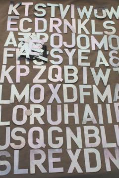 catalog photo of vintage metal sign letters lot, stencil lettering for signs & ad poster art