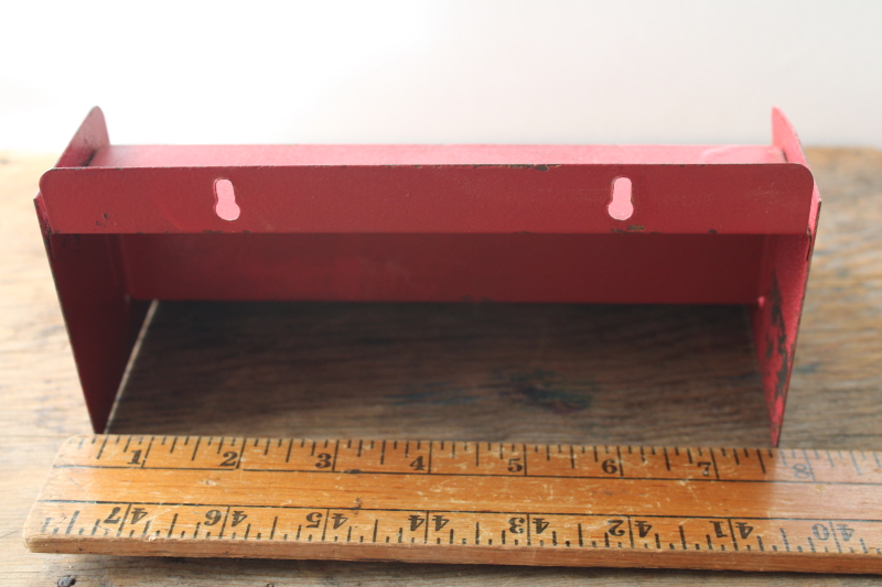 photo of vintage metal spice rack for spice set jars or glass bottles, two tiered shelf w/ original red paint  #3