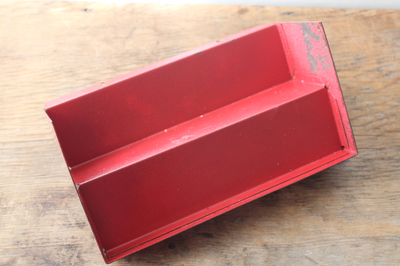 photo of vintage metal spice rack for spice set jars or glass bottles, two tiered shelf w/ original red paint  #4