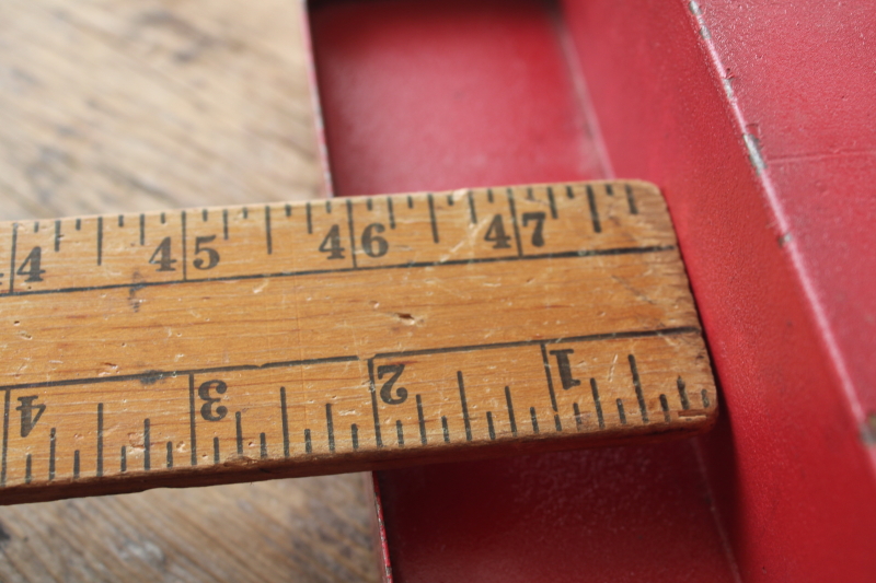 photo of vintage metal spice rack for spice set jars or glass bottles, two tiered shelf w/ original red paint  #7