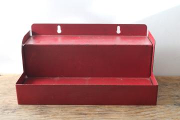 vintage metal spice rack for spice set jars or glass bottles, two tiered shelf w/ original red paint 