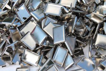 catalog photo of vintage metal studs, nickeled dome bevel spots for biker leather or renfaire new old stock lot