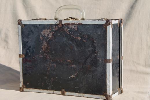 photo of vintage metal suitcase - roller skates box or doll carrying case or child's travel luggage #1