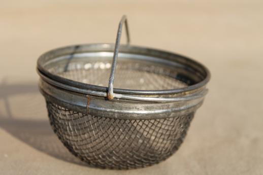 photo of vintage metal tea strainer basket, wire mesh sieve for teapot or old coffee maker #2